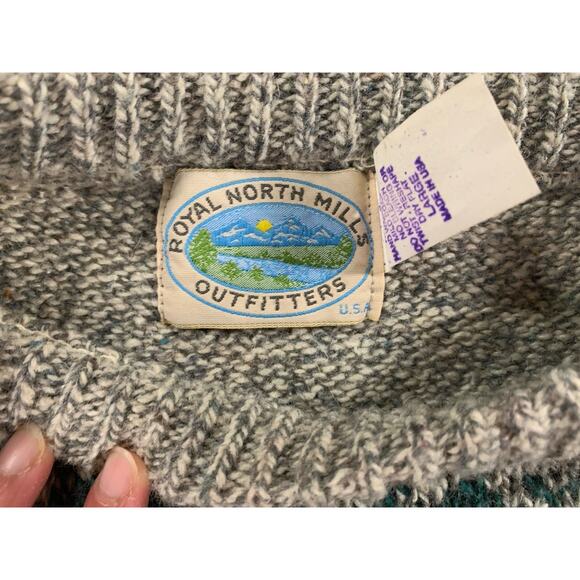 Royal North Mills Sweater Men's Large Made in USA Pullover Striped 100% Wool - Picture 9 of 10